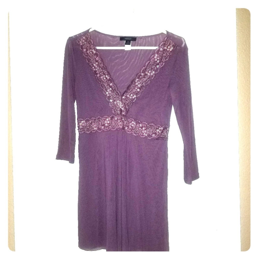 Express | Mesh V-Neck Top with Sequin/Bead Detail